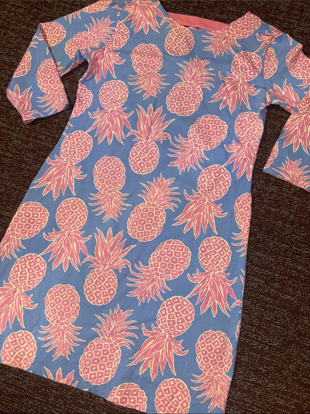 Ana Clare dress pineapple print 3/4 sleeve stretch cotton fitted summer dress M